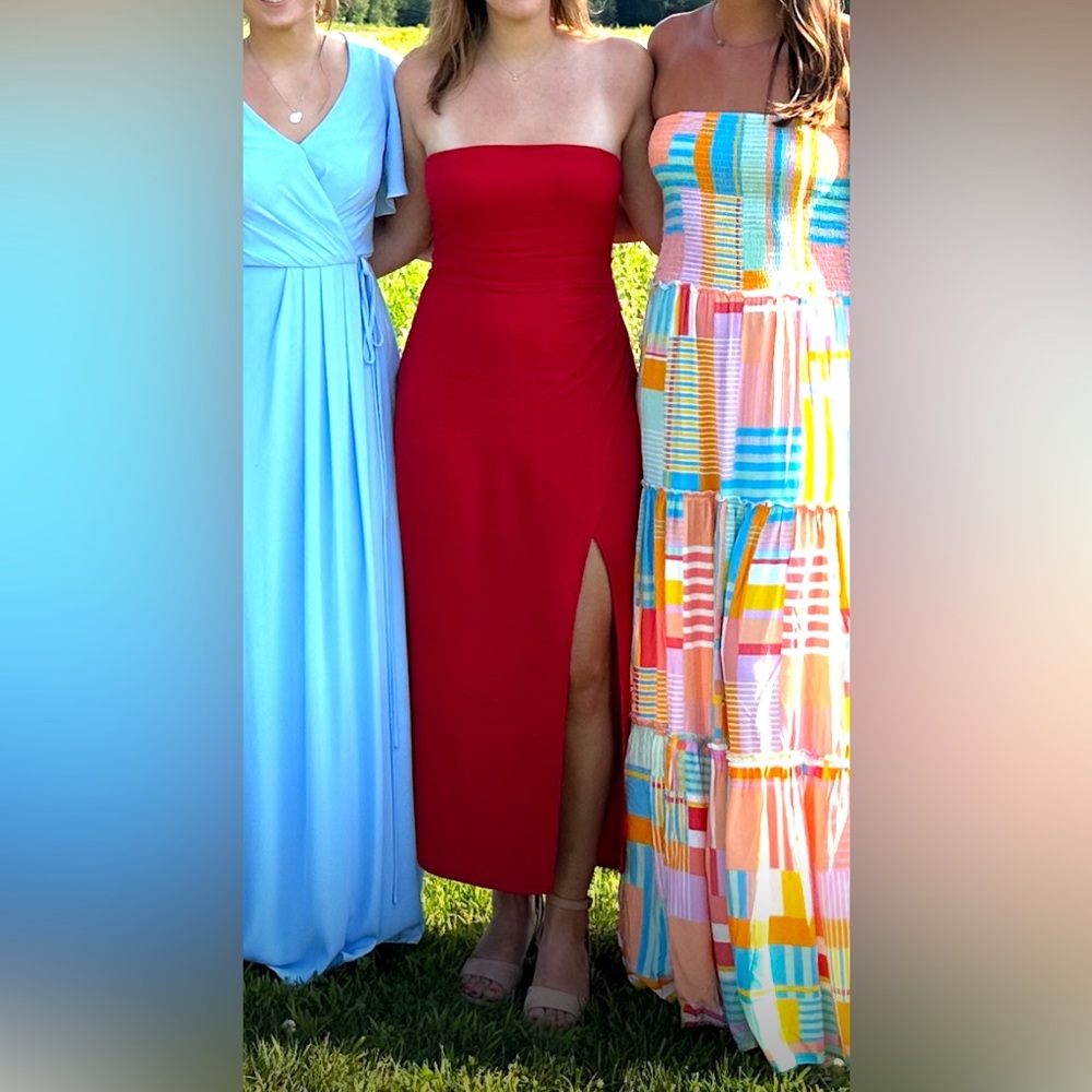 Reformation strapless red dress